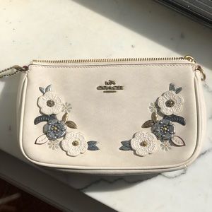 Coach Floral White Leather Wristlet